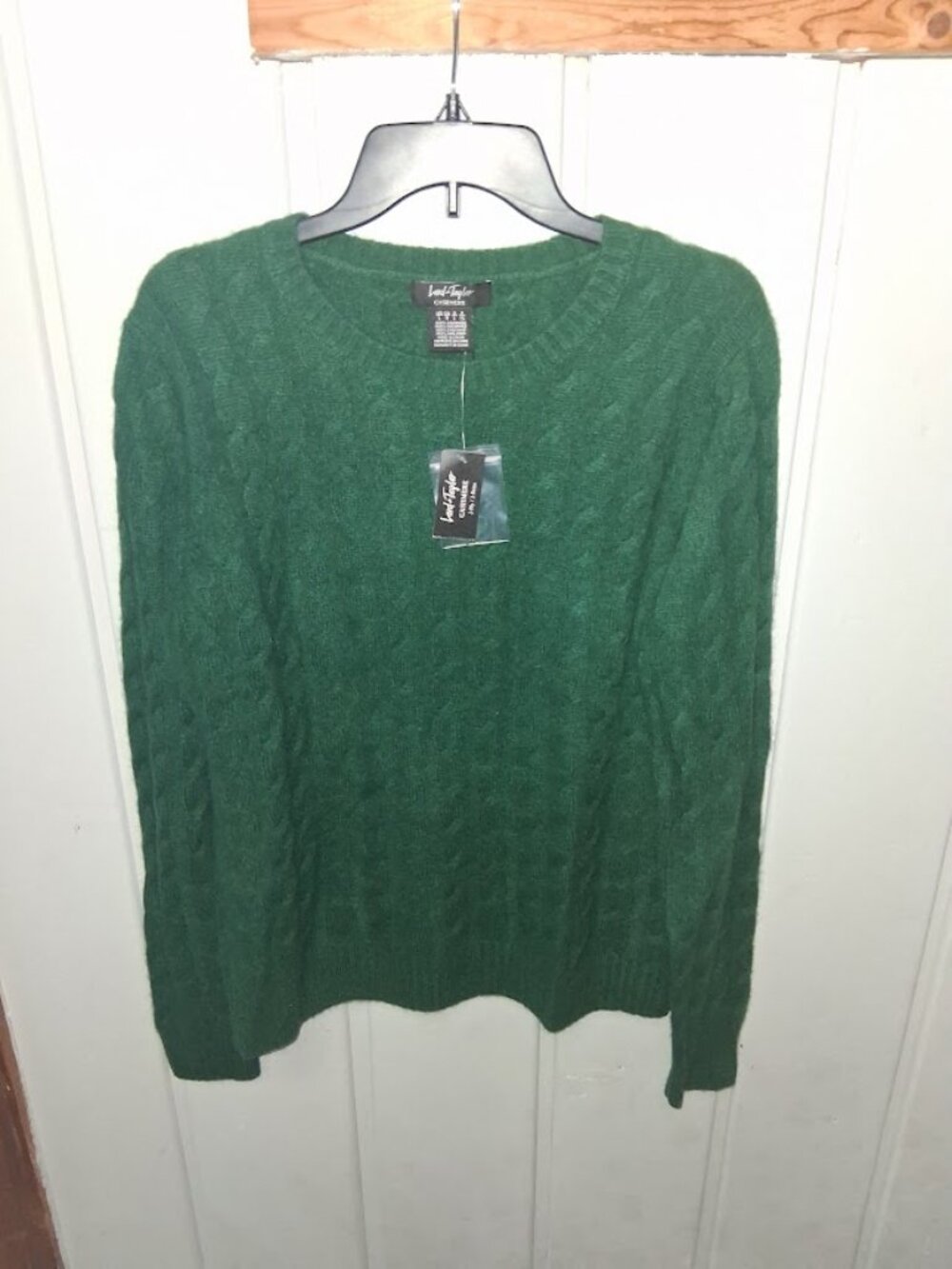 Lord & Taylor 100% Cashmere Green Cable Knit Sweater NWT Sz L